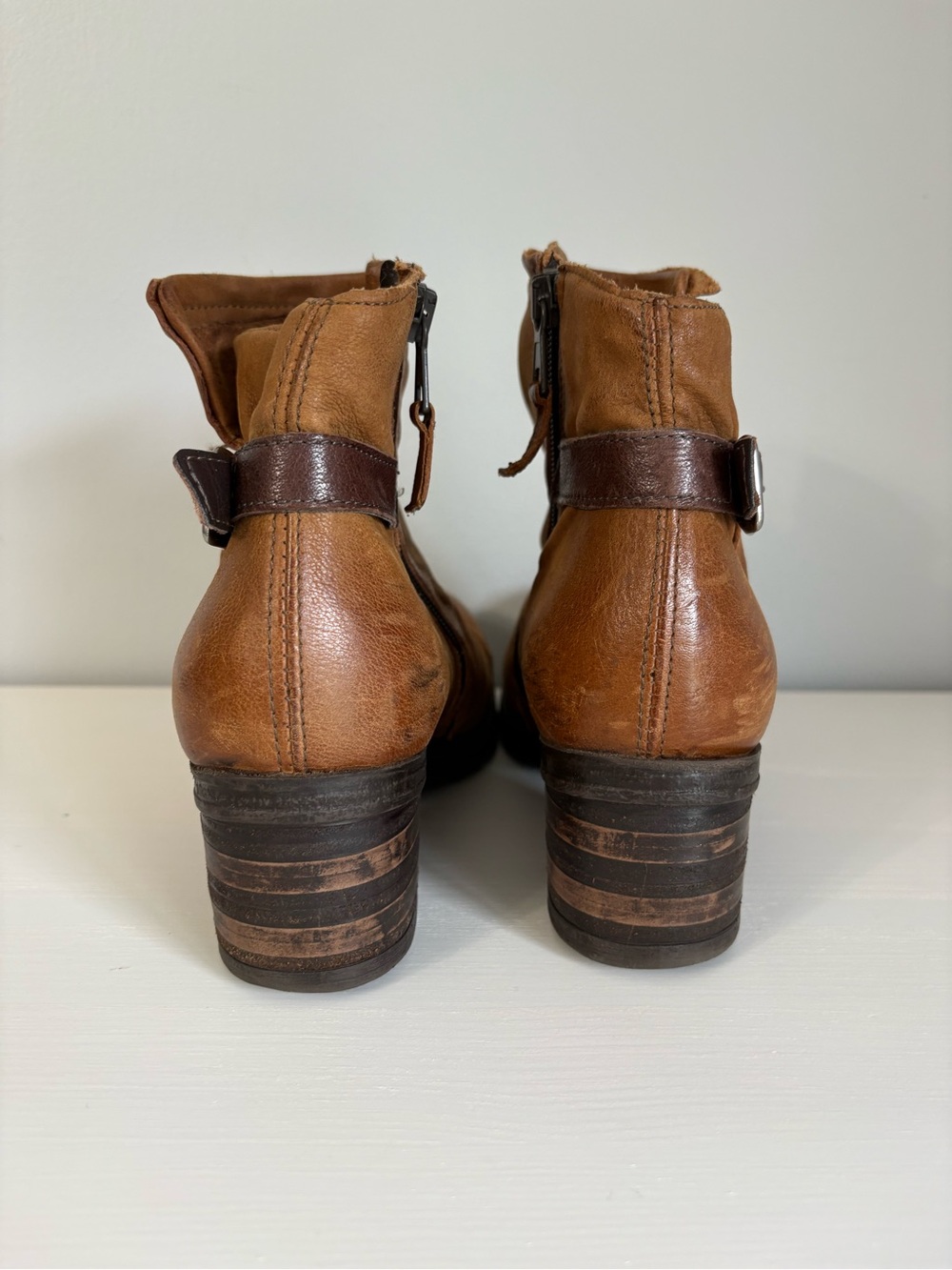 Miz Mooz Stoney Brown Leather Ankle Boots 38 Boho Vintage-Inspired Block Heel - Picture 4 of 11